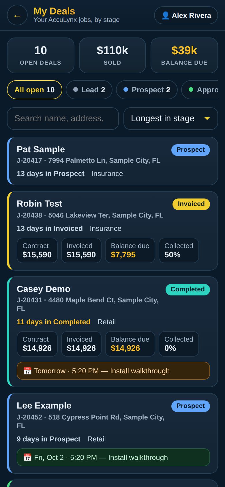 Deal Tracker screen