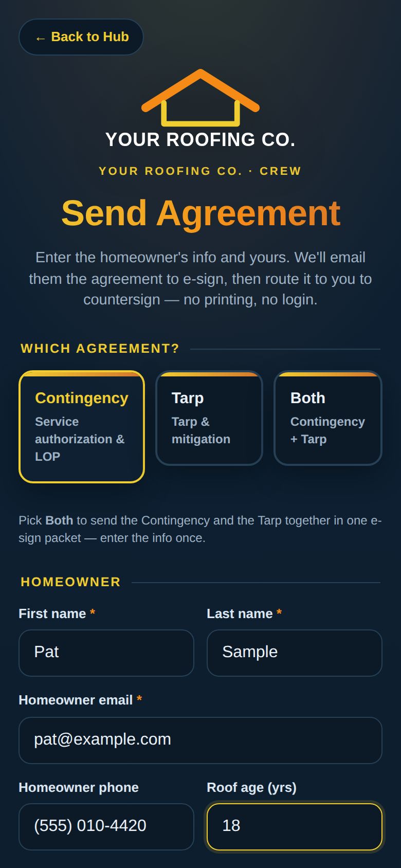 E-Sign Agreements screen